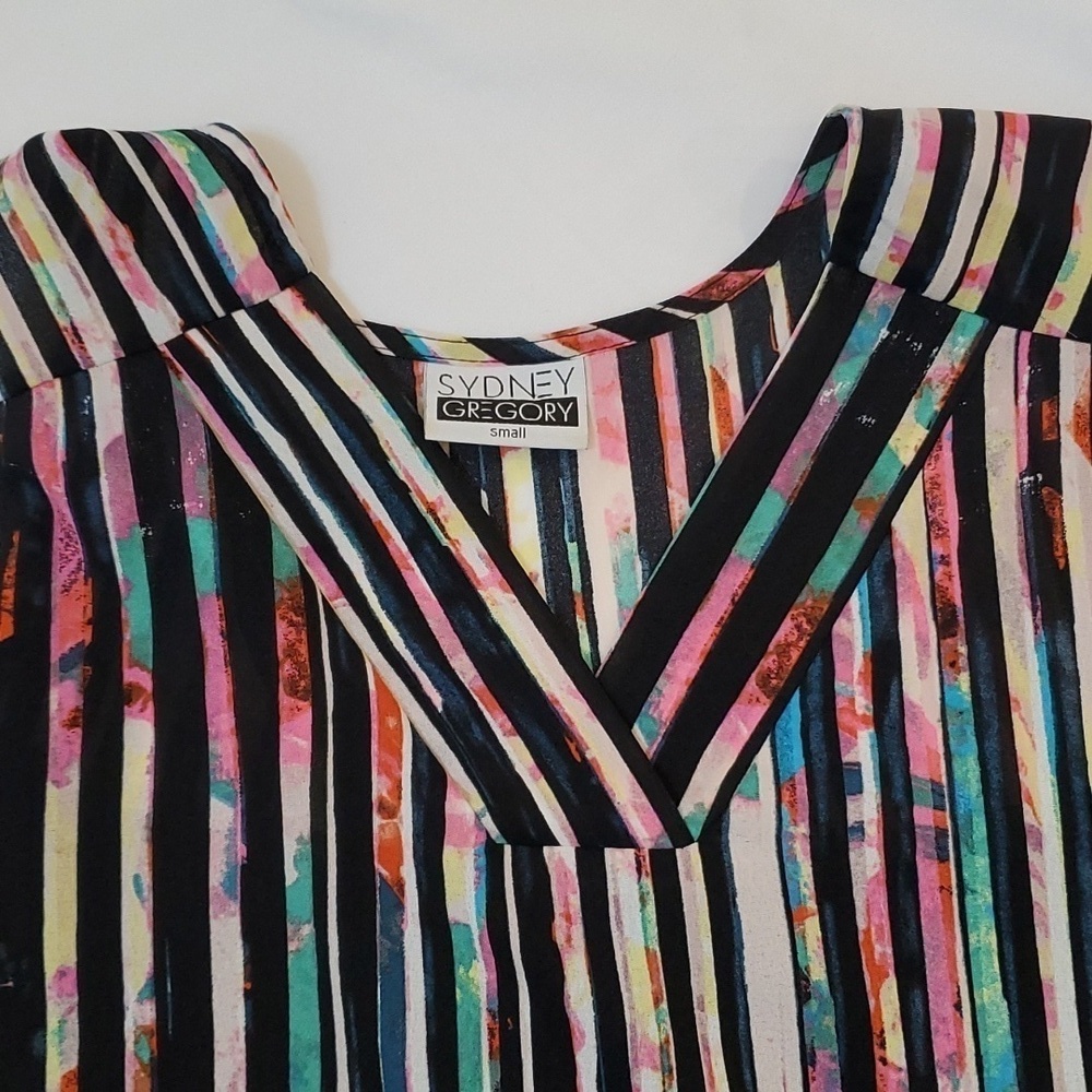 Sydney Gregory Striped multicolored V-neck Tunic Top Size small - Picture 3 of 5